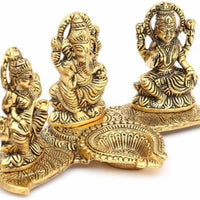 Design Gold Plated Lakshmi Ganesh Saraswati Idol with Deepak Showpiece