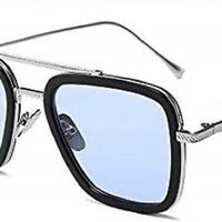 Unisex Blue Silver Retro Square Sunglass