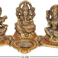 Design Gold Plated Lakshmi Ganesh Saraswati Idol with Deepak Showpiece