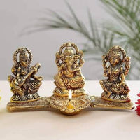 Design Gold Plated Lakshmi Ganesh Saraswati Idol with Deepak Showpiece