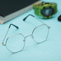 Unisex Clear Silver Round Sunglass