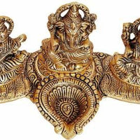 Design Gold Plated Lakshmi Ganesh Saraswati Idol with Deepak Showpiece