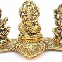 Design Gold Plated Lakshmi Ganesh Saraswati Idol with Deepak Showpiece
