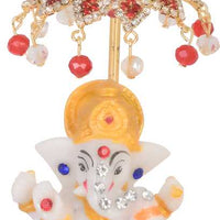 Chatri Aasan Ganesh Idols Decorative Showpiece - 6 cm  (Polyresin, Gold)