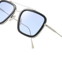 Unisex Blue Silver Retro Square Sunglass