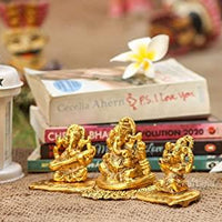 Design Gold Plated Lakshmi Ganesh Saraswati Idol with Deepak Showpiece